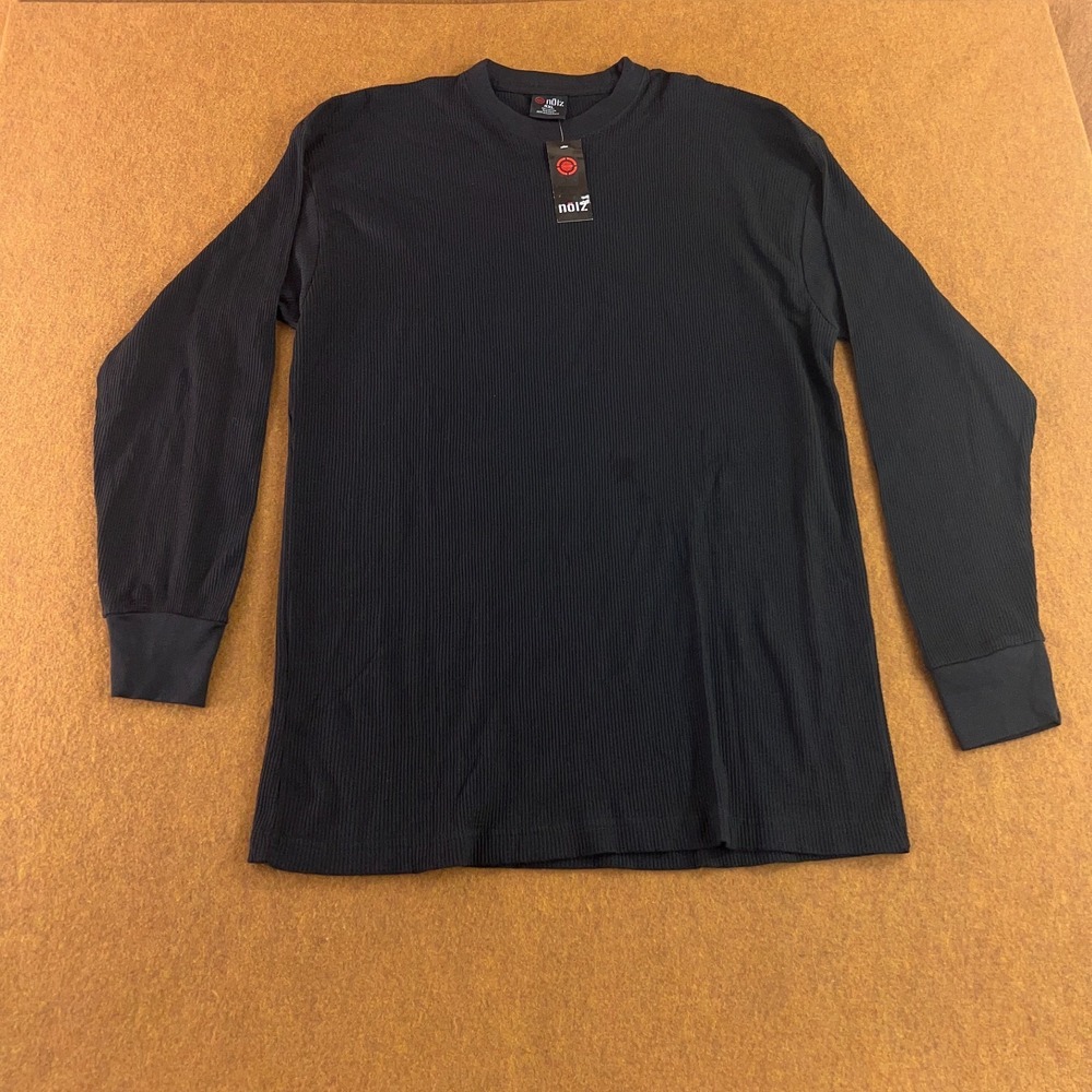 Noiz Mens US Size Large Black Knit Cotton Long Sleve Crew Neck T-Shirt NWT *Flaw